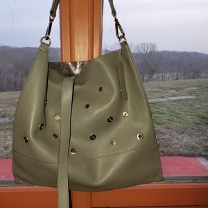 Grey leather Nino Bossi shoulder bag, rivet detail